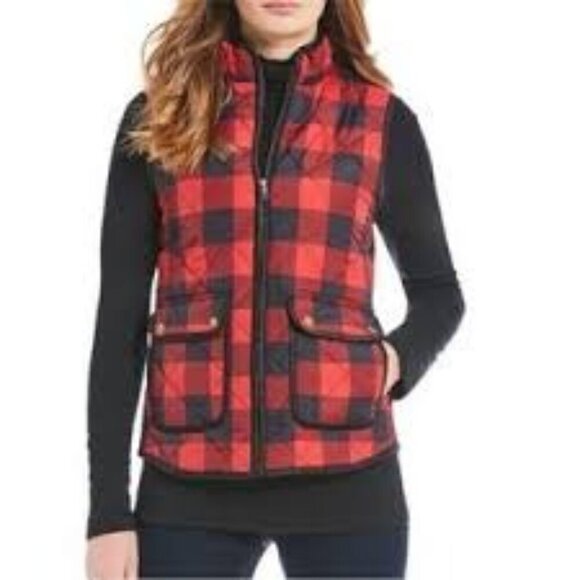 J.CREW Buffalo Check Vest XXS Puffer Red Blue Preppy Plaid Down Feather Jacket - Picture 7 of 11
